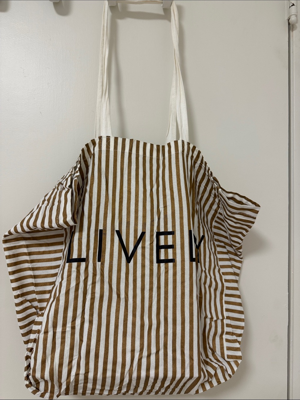 Lively Striped Canvas Tote in Brown and White